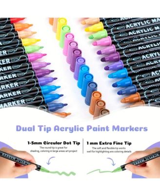 12 Colors Dual Tip Acrylic Marker Pens, Waterproof Drawing Pens for Wood, Rock Painting, Ceramic Surfaces, Pumpkin Painting Kit DIY Crafts