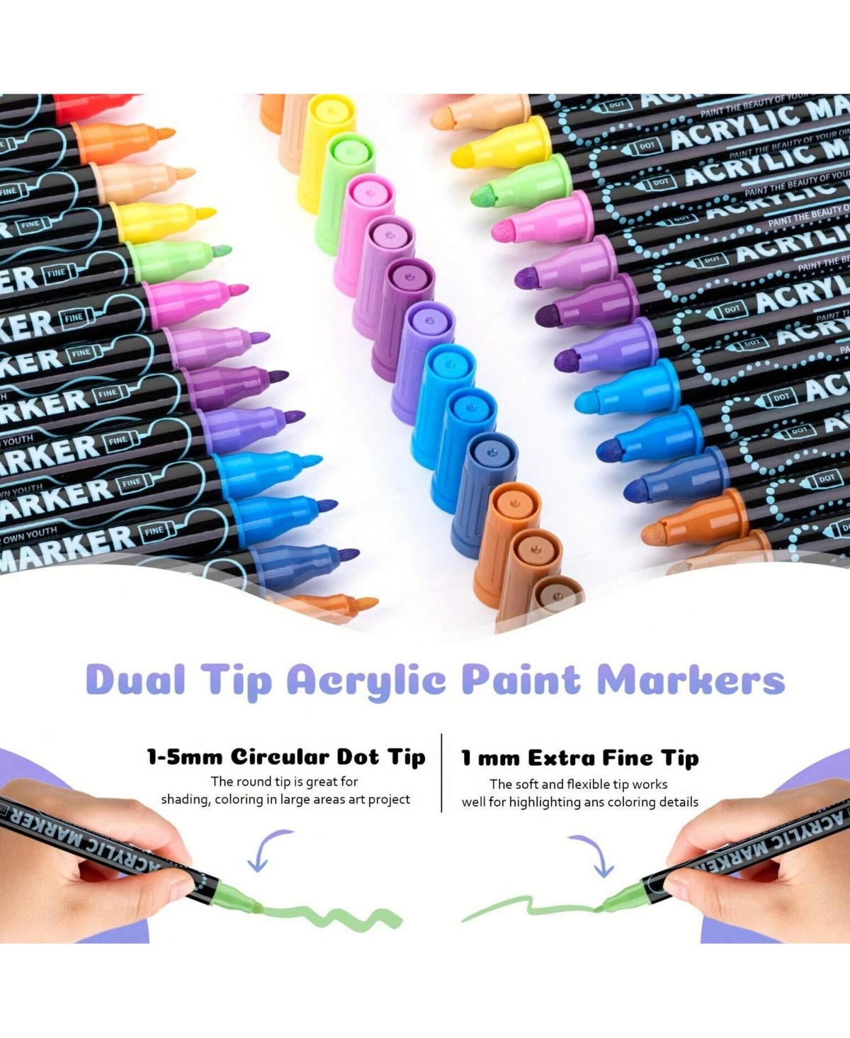 Htutwoo 12 Colors Dual Tip Acrylic Marker Pens, Waterproof Drawing Pens for Wood, Rock Painting, Ceramic Surfaces, Pumpkin Painting Kit Diy Crafts