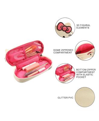 Character Face White Glitter 6" Cosmetic Pouch