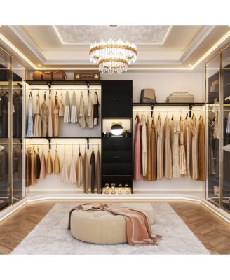 10-Foot Closet System with 3 Drawers, 120-Inch Walk-In Closet Organizer with Shelving Towers and Hanging Rods