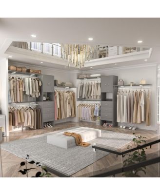 10-Foot Closet System with 3 Drawers, 120-Inch Walk-In Closet Organizer with Shelving Towers and Hanging Rods