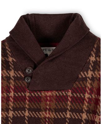 Little and Big Boys' Organic Long Sleeve Intarsia Shawl Collar Sweater with Elbow Patches