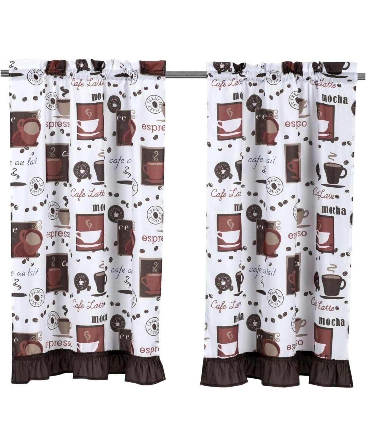 GoodGram Complete 3 Piece Rod Pocket Cafe Tier & Swag Valance "Coffee Shoppe" Kitchen Curtain Set