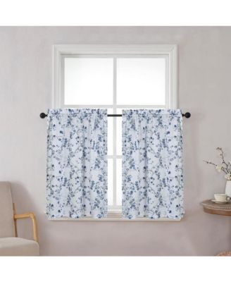 Complete 3 Piece Rod Pocket Cherry Blossom Cafe Kitchen Curtain Tier & Valance Set - Rose