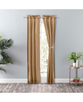 Lisa Solid Color Poly 3" Rod Pocket Cotton Duck Fabric Tailored Panel Pair with Ties 56" x 63" Tan