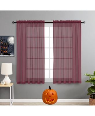 2 Piece Spooky Halloween Decor Organ Blood Burgundy Colored Rod Pocket Sheer Voile Window Curtains - 63 in. Long