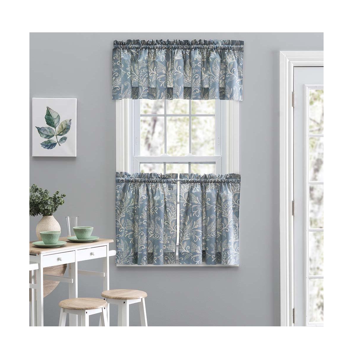 Ellis Curtain Lexington Leaf Pattern on Colored Ground Curtain Tiers Blue