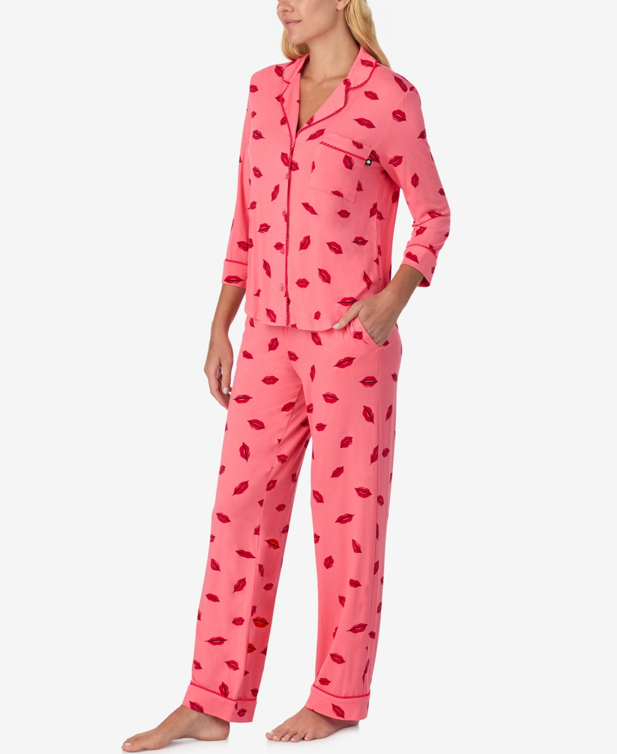 Kate Spade Women's 2-piece Sleepwear 3/4-sleeve Top And Pajama Pants Set In Pink