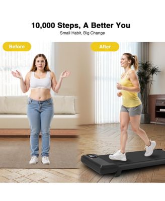 Walking Pad Treadmill with Incline, Portable Under Desk Treadmill for Home Office, Compact Walking Pad with Smart LED Display, Black