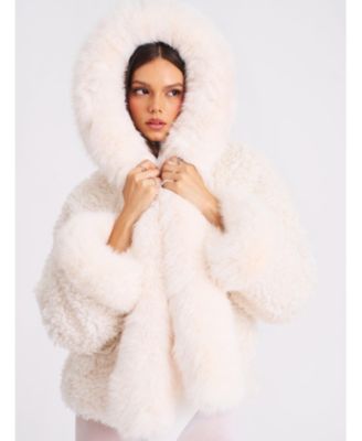 Women's Jumbo Kali White Faux Shearling Fur Trimmed Coat