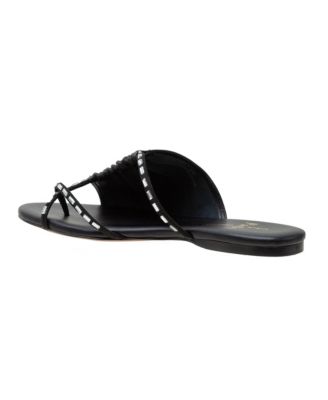 LANE2  Women's Crystal Adorned Asymmetric Leather Sandal