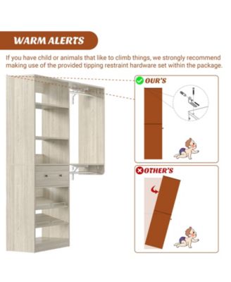 Closet System with Drawer, 5FT Closet Organizer System with 2 Hanging Rods and Adjustable Shelf, Reversible