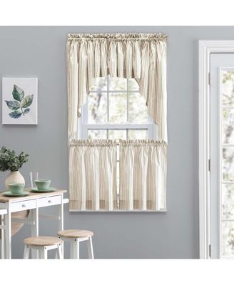 Plaza Classic Ticking Stripe Printed on Natural Ground 1.5" Rod Pocket Tailored Swag 56" x 36" Tan