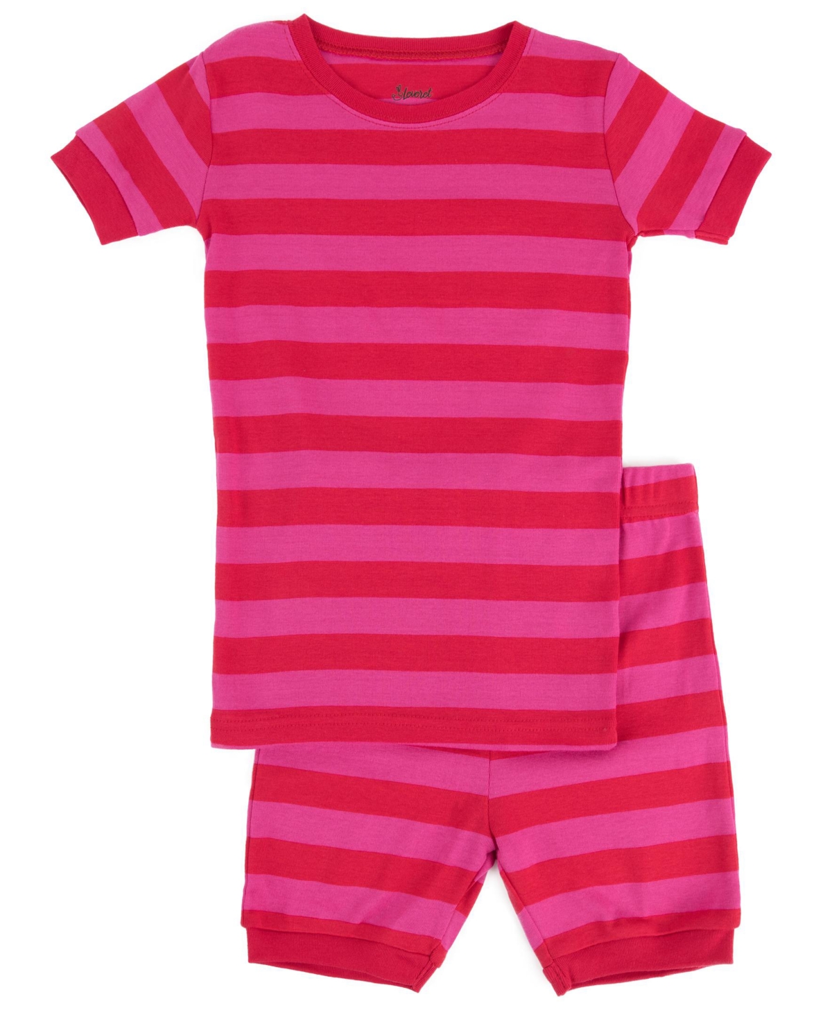 Leveret Toddler Two Piece Cotton Short Sleeve Striped Holiday Pajamas - Red  pink