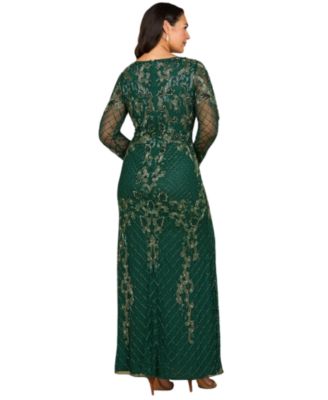 Women's Long Sleeve Contrast Beaded Gown