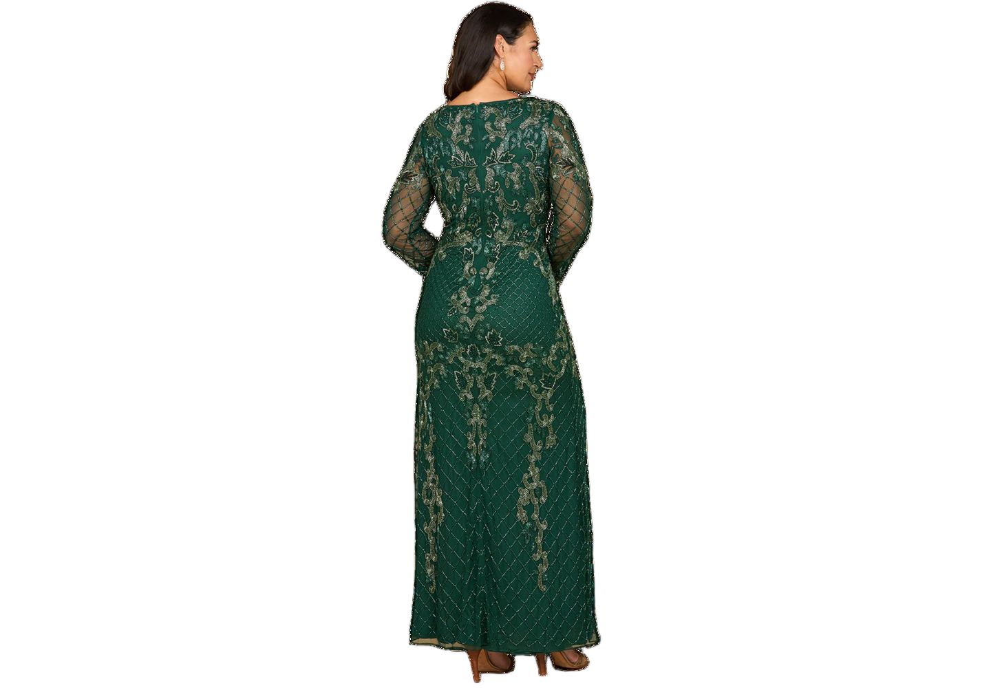 Женские платья Lara Long Sleeve Contrast Beaded Gown, цвет: Тёмный зелёный — фото 2
