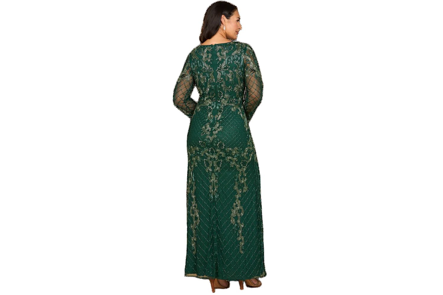 Women's Long Sleeve Contrast Beaded Gown