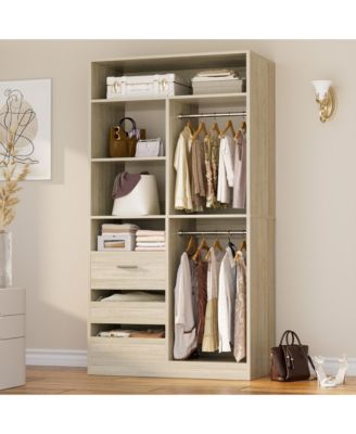 36-Inch Freestanding Walk-In Closet Organizer System with 3 Drawers, 2 Hanging Rods and Shelves