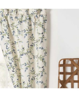 Ellis Vintage Stylish Medium Scale Printed Vine Pattern 1.5" Rod Pocket Tailored Pair with Ties 56"x84" Azure