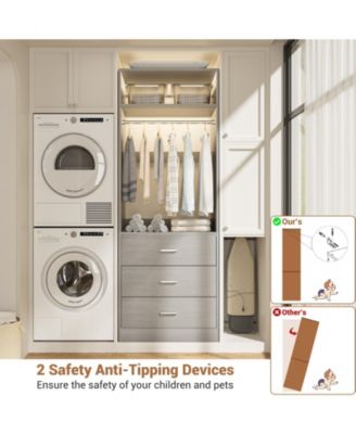 Freestanding 2FT Closet System with 3 Wooden Drawers, 24'' Closet Organizer System with Hanging Rod & Shelves