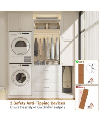 Freestanding 2FT Closet System with 3 Wooden Drawers, 24'' Closet Organizer System with Hanging Rod & Shelves