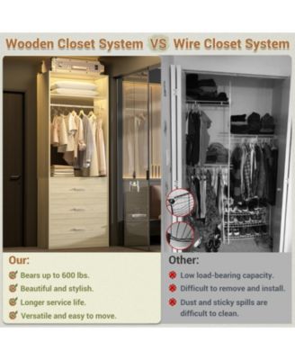 Freestanding 2FT Closet System with 3 Wooden Drawers, 24'' Closet Organizer System with Hanging Rod & Shelves