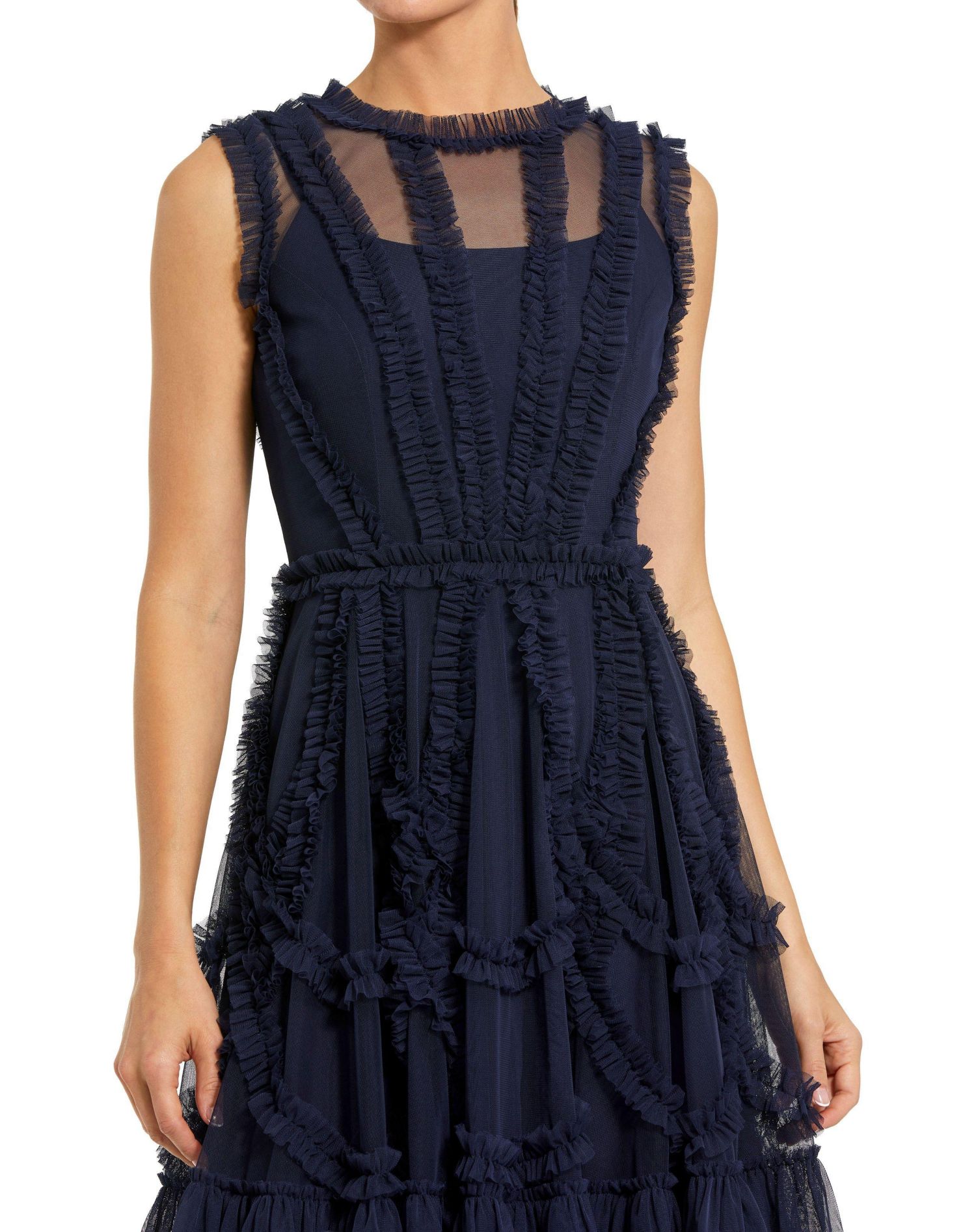 Women's Mesh Micro Ruffle High Neck Mini Dress