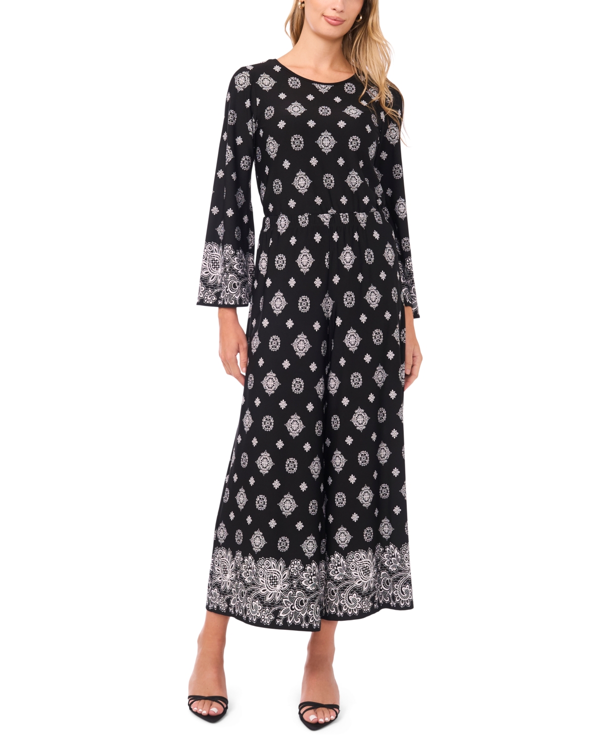 Sam & Jess Petite Side Slit Wide Leg Pants In Black