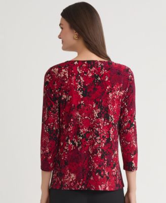 Womens Pleat-Neck 3/4-Sleeve Blouse, Regular & Petite