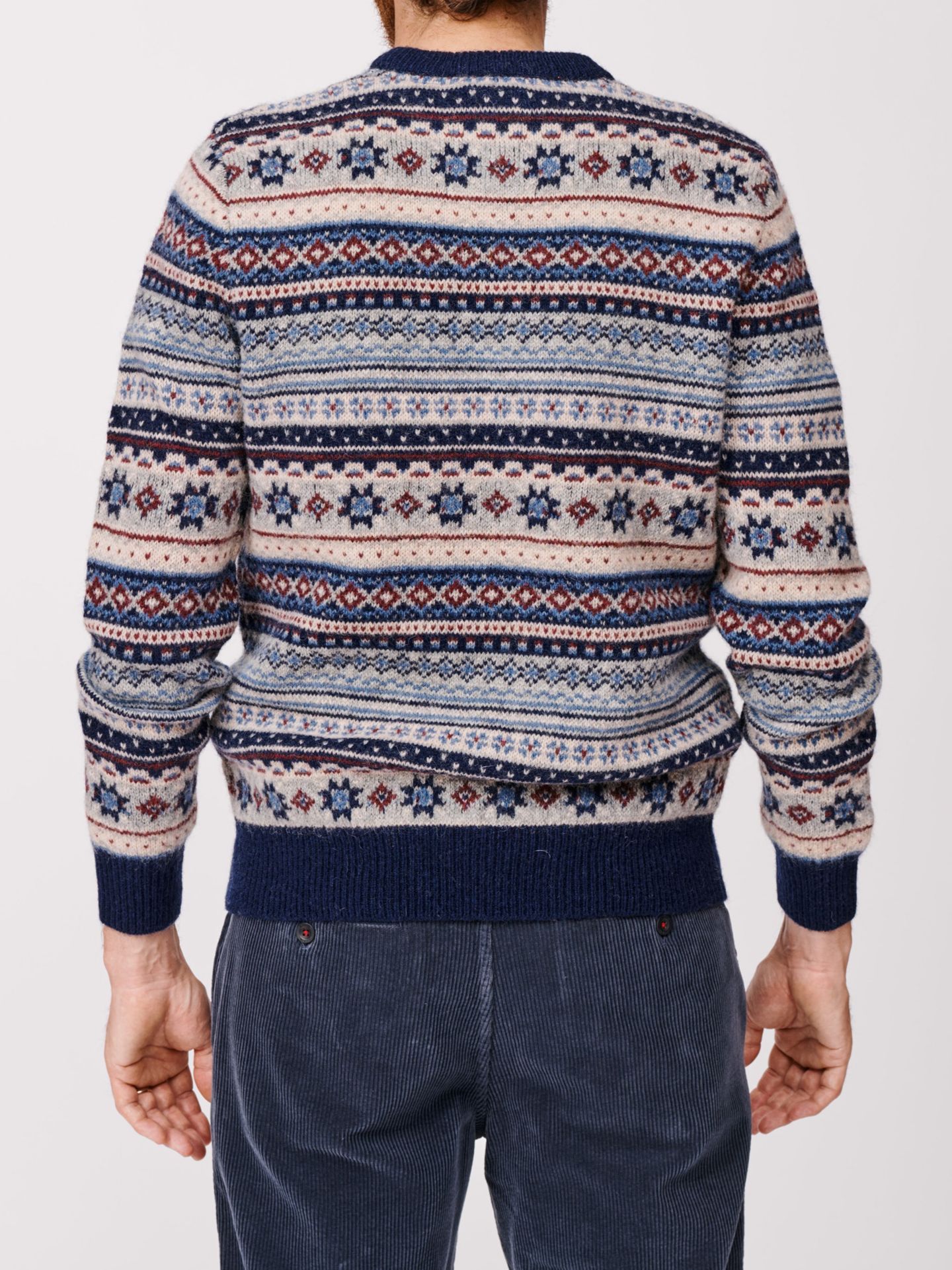 Мужской свитер Aubin Fair Isle Crew Neck Wool, цвет: Синий / Экрю — фото 6