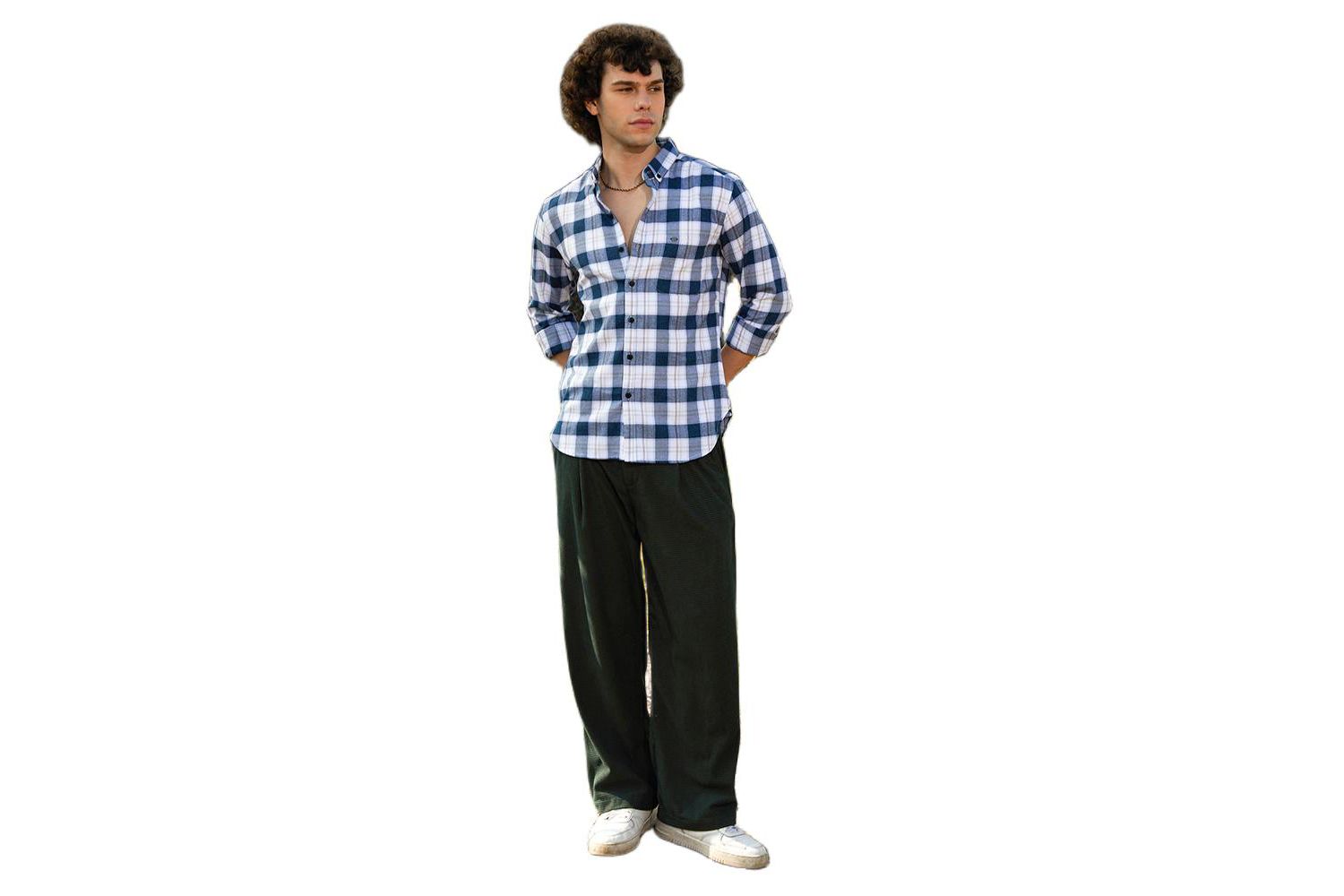 Men's Navy Blue Bi-Buffalo Check Shirt