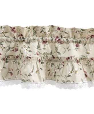 Cherries Ruffled 1.5" Rod Pocket Window Curtain Tiers 58"x36" Natural