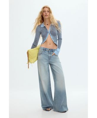 Women's Striped button sweater