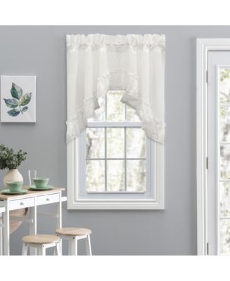 Madelyn Ruflled Victorian 1.5" Rod Pocket Swag for Windows Lace Edge 82" x 38" Natural