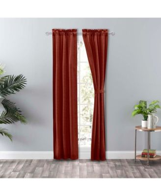 Lisa Solid Color Poly 3" Rod Pocket Cotton Duck Fabric Tailored Panel Pair with Ties 56" x 63" Red