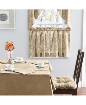 Lexington Leaf Pattern on Colored Ground Tailored Swags 56"x36" Tan