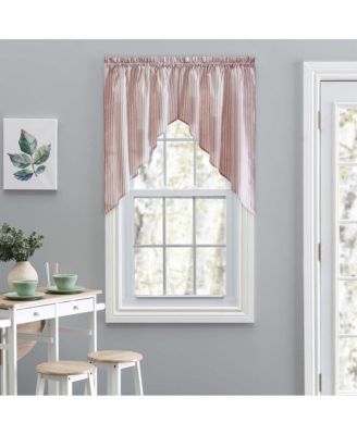 Plaza Classic Ticking Stripe Printed on Natural Ground 1.5" Rod Pocket Tailored Swag 56" x 36" Brick