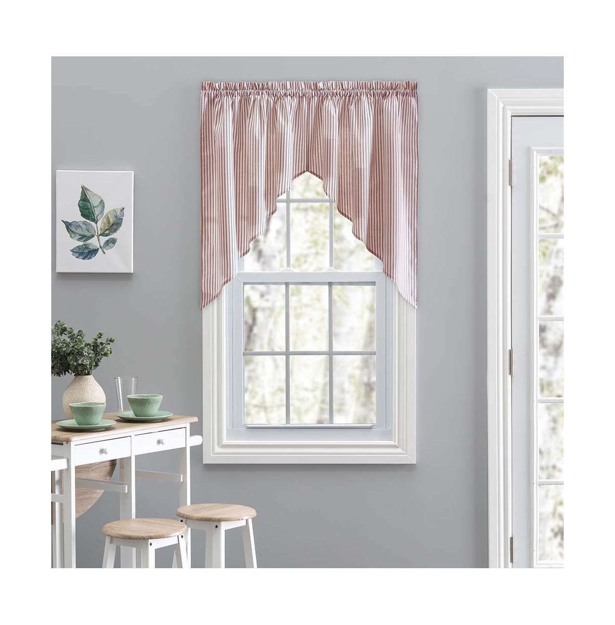 Ellis Curtain Plaza Classic Ticking Stripe Printed on Natural Ground 1.5" Rod Pocket Tailored Swag 56" x 36" Brick