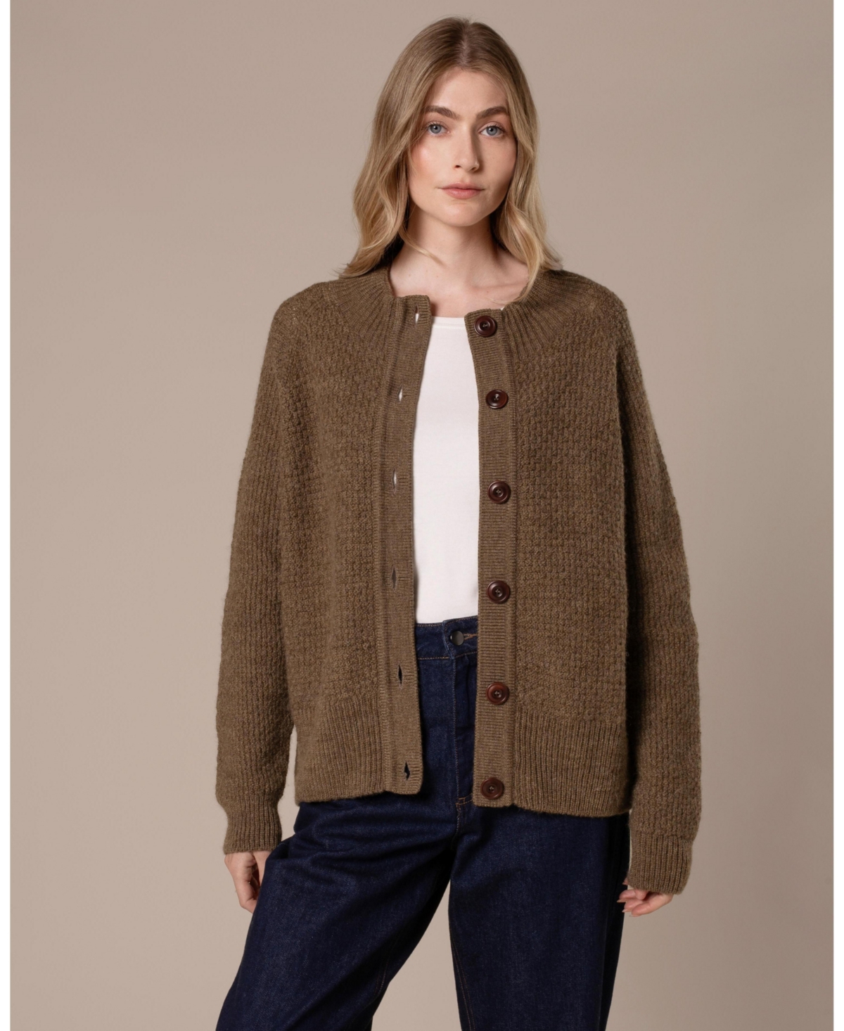 Celtic & Co. Women's British Wool Moss Stitch Cardigan Sweater