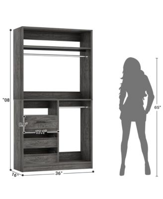 3FT Heavy Duty Closet System 3 Drawers, 2 Hanging Rods and Shelves 36'' Free Standing Closet Organizer