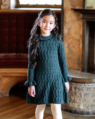 Little and Big Girls' Organic Ruffle Edge Cable Knit Sweater Dress