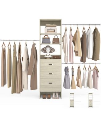 5-8FT Adjustable Closet Organizer System with 3 Drawers and Hanging Rods, Clothes Rack for Closet Organization