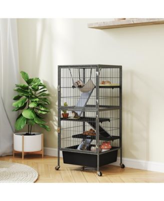 45" Small Animal Cage, 4-Tier Rolling Ferret Chinchilla Cage,