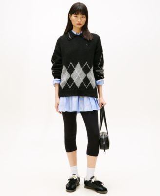 Women's Oversized Argyle Polo Collar Sweater