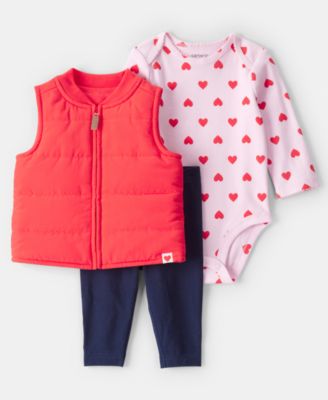 Carter's - Baby Girls 3-Piece Puffer Vest, Bodysuit and Pants Set