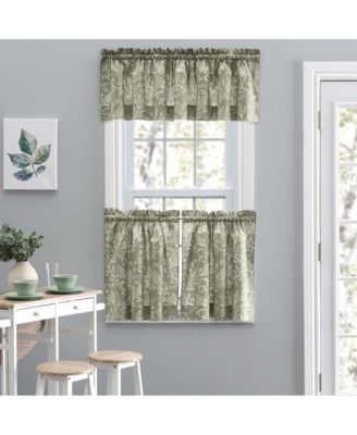 Lexington Leaf Pattern on Colored Ground Curtain Tiers 56"x36" Sage