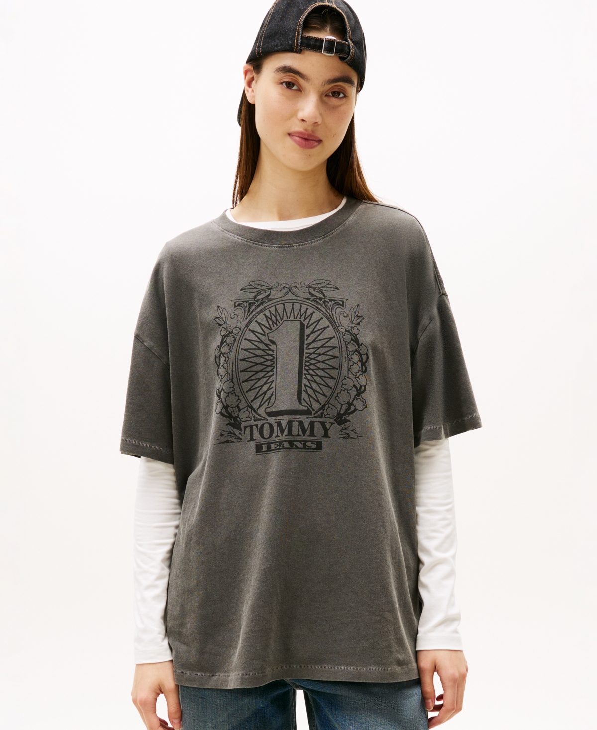 Tommy Jeans Women's Oversized Tommy Dollar Logo T-shirt In Black
