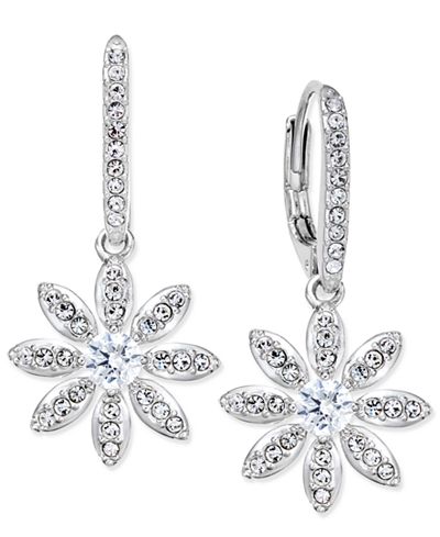 Danori Silver-Tone Pavé Flower Drop Earrings, Only at Macy's