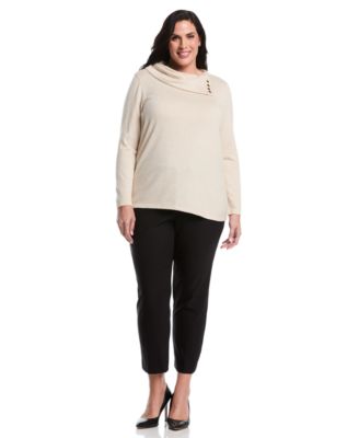 Plus Size Split Collar Long Sleeve Top