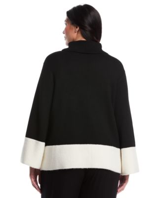 Plus Size Color Block Trim Turtleneck Sweater